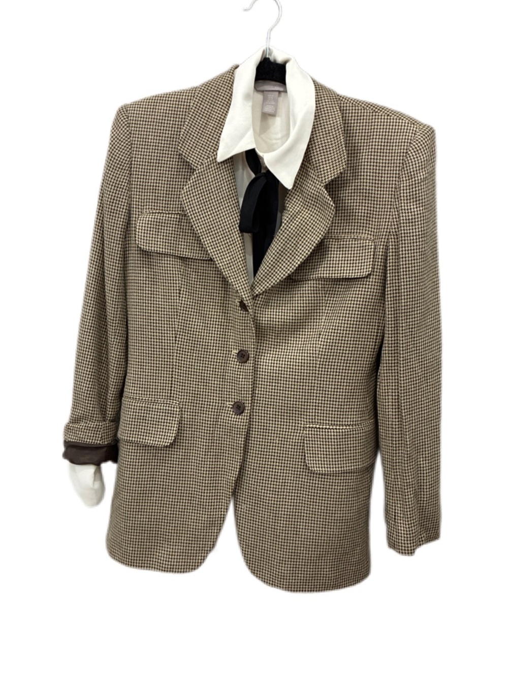 Jones New York Brown and Beige Houndstooth Blazer
